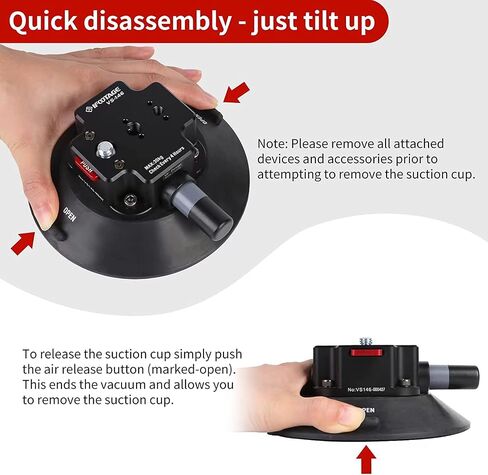 IFOOTAGE Vehicle Suction Cup VS-118, Camera Car Mount Payload 20KG, Remain 12 Hours Safe Attaching, 3/8" and 1/4" Threads, 3/8" and 1/4" Convertable Screw in Saudi Arabia