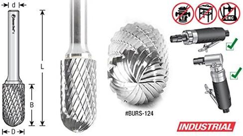 Amana Tool - BURS-120 Solid Carbide Radius Cylinder Shape 1/4 Dia x 5/8 x 1/4 Shank Double in Saudi Arabia
