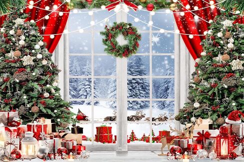 LYCGS 15X10ft Christmas Backdrop Christmas Window Backdrop for Photography Winter Snow Scene Xmas Tree Christmas Party Decoration Banner Christmas Photo Background X-171 in Saudi Arabia