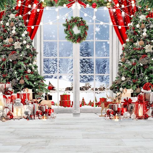 LYCGS 15X10ft Christmas Backdrop Christmas Window Backdrop for Photography Winter Snow Scene Xmas Tree Christmas Party Decoration Banner Christmas Photo Background X-171 in Saudi Arabia