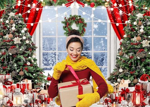 LYCGS 15X10ft Christmas Backdrop Christmas Window Backdrop for Photography Winter Snow Scene Xmas Tree Christmas Party Decoration Banner Christmas Photo Background X-171 in Saudi Arabia