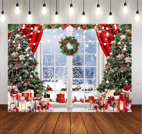 LYCGS 15X10ft Christmas Backdrop Christmas Window Backdrop for Photography Winter Snow Scene Xmas Tree Christmas Party Decoration Banner Christmas Photo Background X-171 in Saudi Arabia