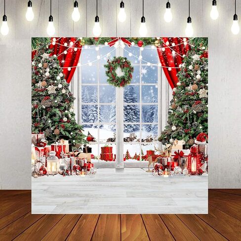 LYCGS 15X10ft Christmas Backdrop Christmas Window Backdrop for Photography Winter Snow Scene Xmas Tree Christmas Party Decoration Banner Christmas Photo Background X-171 in Saudi Arabia