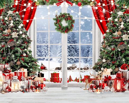 LYCGS 15X10ft Christmas Backdrop Christmas Window Backdrop for Photography Winter Snow Scene Xmas Tree Christmas Party Decoration Banner Christmas Photo Background X-171 in Saudi Arabia