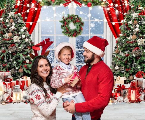 LYCGS 15X10ft Christmas Backdrop Christmas Window Backdrop for Photography Winter Snow Scene Xmas Tree Christmas Party Decoration Banner Christmas Photo Background X-171 in Saudi Arabia
