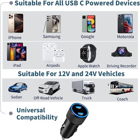 [معتمد من Apple MFi] شاحن سيارة سريع iPhone 15، Linocell 75W USB-C PD/QC شاحن USB ولاعة السجائر في السيارة + كابل ملفوف من النوع C بطول 6 أقدام لهاتف iPhone 15 15 Pro iPad Pro، Galaxy S24 S23، Pixel، Android in Kuwait