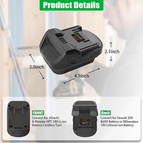Battery Adapter for Hitachi 18V Battery & for Metabo HPT 18V Battery Cordless Tool Fit for DeWalt 20V Battery & for Milwaukee M18 18V Battery Use Convert for Metabo HPT 18V Slide Battery(Adapter Only) in Saudi Arabia