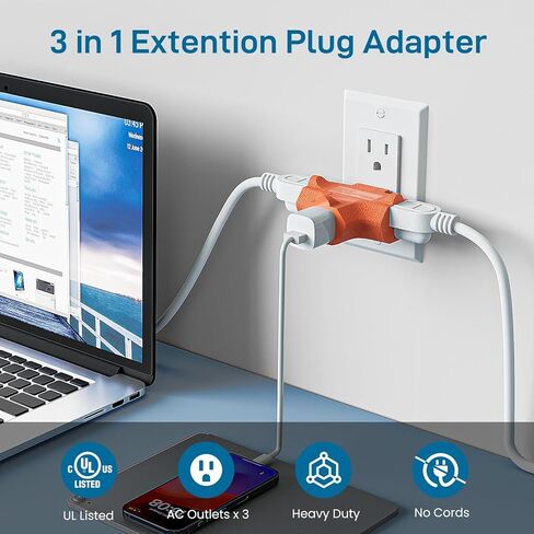 K KASONIC - محول أرضي ذو 3 منافذ، موسع قابس [مدرج في قائمة UL]، صنبور طاقة مؤرض للخدمة الشاقة - 3 عبوات (أسود) in Kuwait