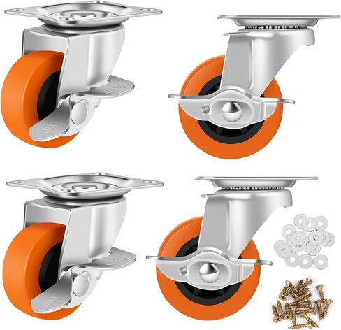 عجلات العجلات، مجموعة عجلات مقاس 7.62 سم ​​مكونة من 4 عجلات، عجلات شديدة التحمل مع فرامل، عجلات قفل بعجلات من البولي يوريثين، عجلات عجلات دوارة لعربات الأثاث، وعجلات طاولة العمل in Kuwait