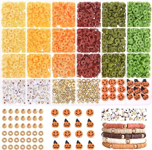 Megoogo Halloween Clay Beads Bracelet Making Kit, 2340 pcs Polymer Heishi Flat Round Beads with 145 pcs Charm Beads for Jewelry Making Kit Friendship Bracelets Making DIY Crafts in Kuwait