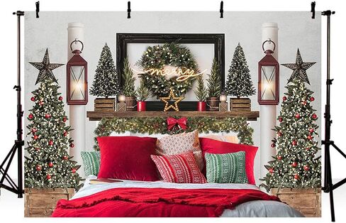 MEHOFOND 7x5ft Red Christmas Headboard Bed Backdrop Kids Portrait Photography Winter Holiday Family Picture Photoshoot Merry Xmas Tree Photo Background Party Decor Banner in Saudi Arabia