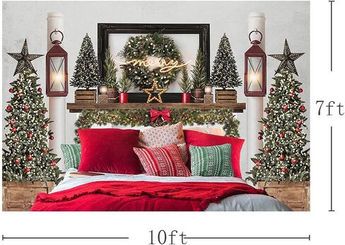 MEHOFOND 7x5ft Red Christmas Headboard Bed Backdrop Kids Portrait Photography Winter Holiday Family Picture Photoshoot Merry Xmas Tree Photo Background Party Decor Banner in Saudi Arabia