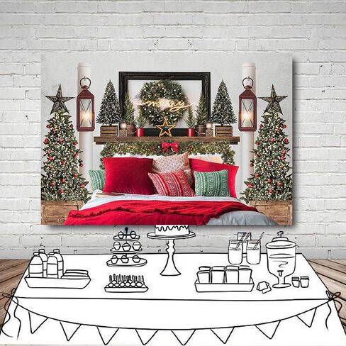 MEHOFOND 7x5ft Red Christmas Headboard Bed Backdrop Kids Portrait Photography Winter Holiday Family Picture Photoshoot Merry Xmas Tree Photo Background Party Decor Banner in Saudi Arabia