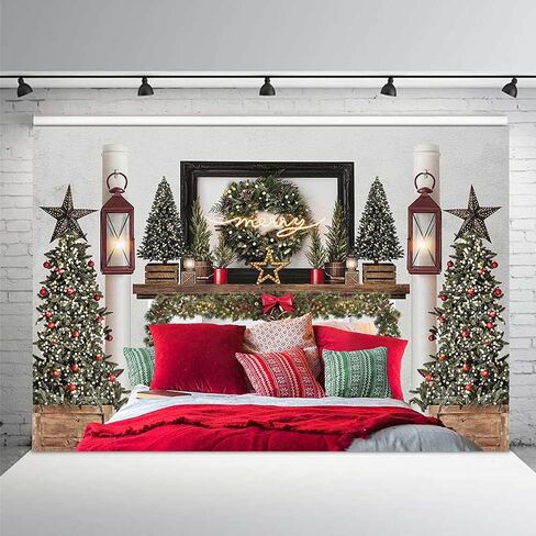 MEHOFOND 7x5ft Red Christmas Headboard Bed Backdrop Kids Portrait Photography Winter Holiday Family Picture Photoshoot Merry Xmas Tree Photo Background Party Decor Banner in Saudi Arabia