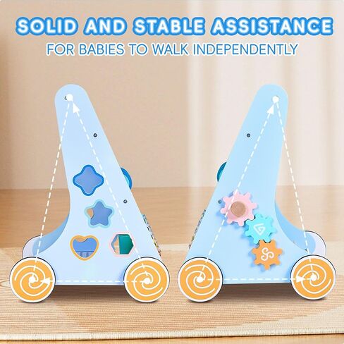 Wooden Baby Walker with Ocean Elements, Baby Push Walker with Multiple Activities Center, Baby Walker for 1 Year Old Push Toy, Blue in Saudi Arabia
