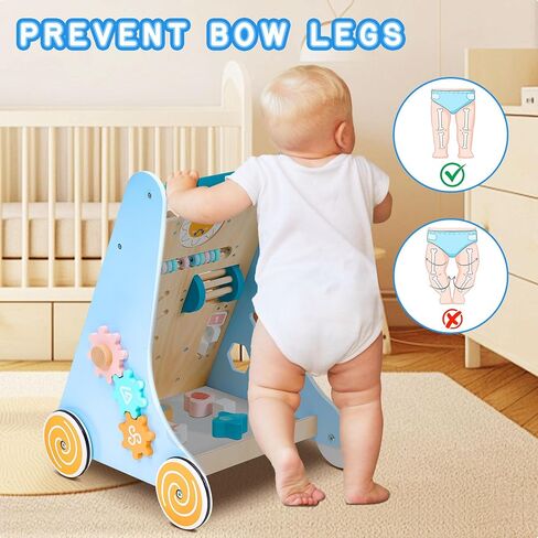 Wooden Baby Walker with Ocean Elements, Baby Push Walker with Multiple Activities Center, Baby Walker for 1 Year Old Push Toy, Blue in Saudi Arabia