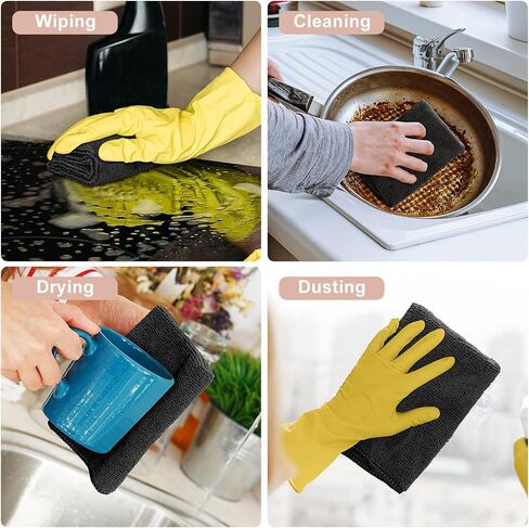 Kitinjoy 12 Pack Microfiber Cleaning Cloth(12 x 12 Inches, Black), Ultra Soft and Absorbent Cleaning Rags, Reusable and Non-Linting dust Removal Cleaning Cloths for Car, House, Kitchen in Saudi Arabia