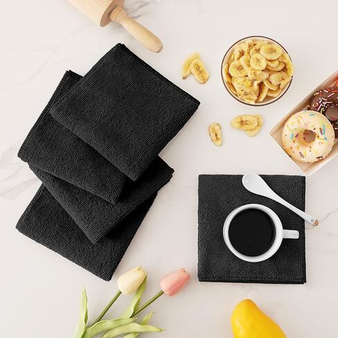 Kitinjoy 12 Pack Microfiber Cleaning Cloth(12 x 12 Inches, Black), Ultra Soft and Absorbent Cleaning Rags, Reusable and Non-Linting dust Removal Cleaning Cloths for Car, House, Kitchen in Saudi Arabia