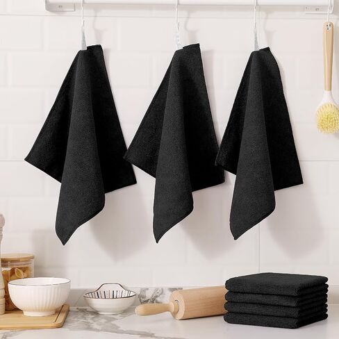 Kitinjoy 12 Pack Microfiber Cleaning Cloth(12 x 12 Inches, Black), Ultra Soft and Absorbent Cleaning Rags, Reusable and Non-Linting dust Removal Cleaning Cloths for Car, House, Kitchen in Saudi Arabia