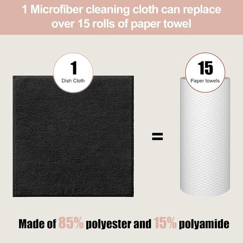 Kitinjoy 12 Pack Microfiber Cleaning Cloth(12 x 12 Inches, Black), Ultra Soft and Absorbent Cleaning Rags, Reusable and Non-Linting dust Removal Cleaning Cloths for Car, House, Kitchen in Saudi Arabia