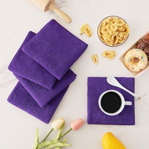 Kitinjoy 12 قطعة قماش تنظيف من الألياف الدقيقة (12 × 12 بوصة، أسود)، خرق تنظيف فائقة النعومة وذات قدرة على الامتصاص، قماش تنظيف لإزالة الغبار قابل لإعادة الاستخدام وغير مبطن للسيارة والمنزل والمطبخ in Kuwait