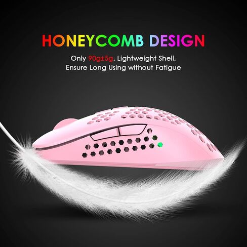 383 Ultralight Wired Gaming Mouse, Lightweight Honeycomb Shell, 4 RGB Breathing Backlit Mice, 4 Adjustable DPI, USB Optical Mice, Kids and Teen Girl Birthday Gifts, for Mac/Air/HP/Acer (Pink) in Saudi Arabia