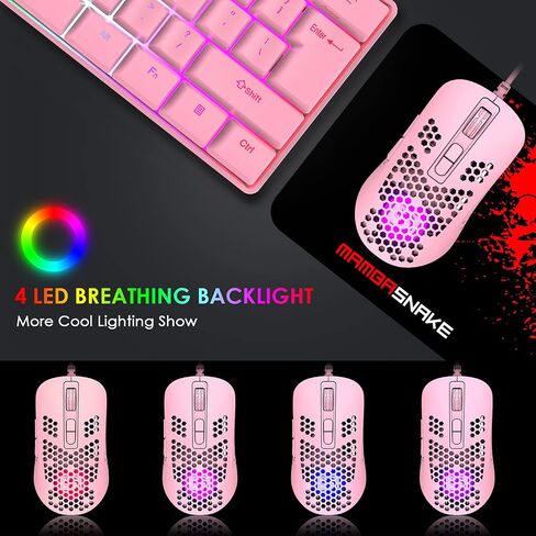383 Ultralight Wired Gaming Mouse, Lightweight Honeycomb Shell, 4 RGB Breathing Backlit Mice, 4 Adjustable DPI, USB Optical Mice, Kids and Teen Girl Birthday Gifts, for Mac/Air/HP/Acer (Pink) in Saudi Arabia