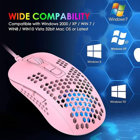 383 Ultralight Wired Gaming Mouse, Lightweight Honeycomb Shell, 4 RGB Breathing Backlit Mice, 4 Adjustable DPI, USB Optical Mice, Kids and Teen Girl Birthday Gifts, for Mac/Air/HP/Acer (Pink) in Saudi Arabia