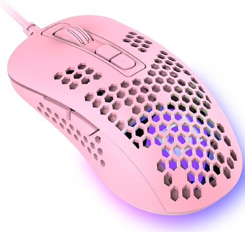 383 Ultralight Wired Gaming Mouse, Lightweight Honeycomb Shell, 4 RGB Breathing Backlit Mice, 4 Adjustable DPI, USB Optical Mice, Kids and Teen Girl Birthday Gifts, for Mac/Air/HP/Acer (Pink) in Saudi Arabia