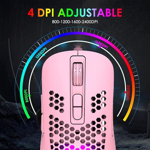 383 Ultralight Wired Gaming Mouse, Lightweight Honeycomb Shell, 4 RGB Breathing Backlit Mice, 4 Adjustable DPI, USB Optical Mice, Kids and Teen Girl Birthday Gifts, for Mac/Air/HP/Acer (Pink) in Saudi Arabia