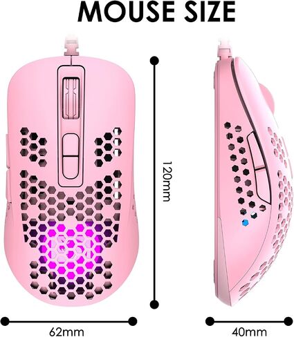 383 Ultralight Wired Gaming Mouse, Lightweight Honeycomb Shell, 4 RGB Breathing Backlit Mice, 4 Adjustable DPI, USB Optical Mice, Kids and Teen Girl Birthday Gifts, for Mac/Air/HP/Acer (Pink) in Saudi Arabia