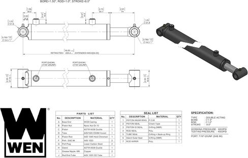 WEN WT1512 Cross Tube Hydraulic Cylinder with 1.5 Bore and 12-inch Stroke, Black in Saudi Arabia