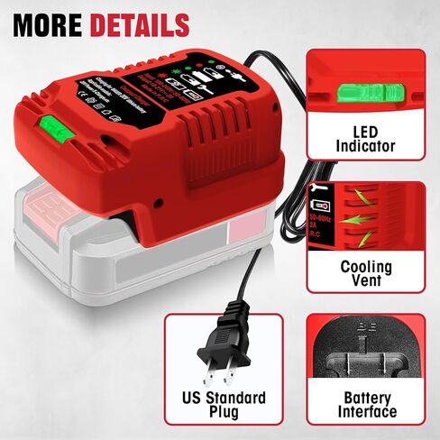 شاحن بطارية ليثيوم أيون 20 فولت من باور، شاحن صغير محمول لشاحن ليثيوم هايبرماكس 20 فولت، مع مؤشر LED in Kuwait
