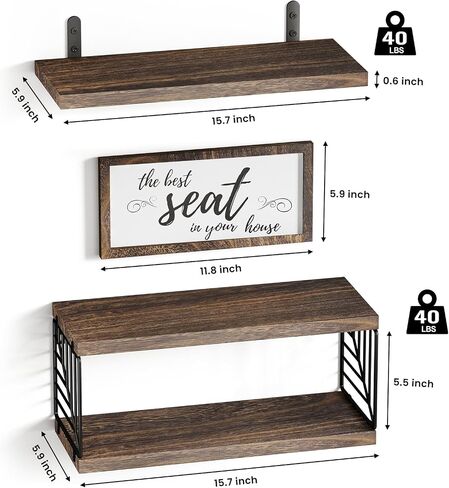 Fixwal Bathroom Floating Shelves for Wall Decor Over Toilet with Wooden Storage Basket Bathroom Pictures for Wall Decor - Black in Saudi Arabia