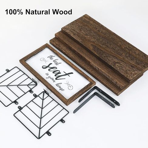 Fixwal Bathroom Floating Shelves for Wall Decor Over Toilet with Wooden Storage Basket Bathroom Pictures for Wall Decor - Black in Saudi Arabia