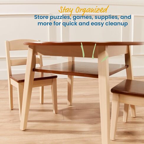 ECR4Kids Hideaway Table and Chair Set, Kids Furniture, Dark Walnut/Antique White, 3-Piece in Saudi Arabia