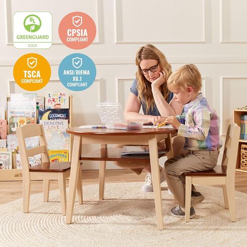 ECR4Kids Hideaway Table and Chair Set, Kids Furniture, Dark Walnut/Antique White, 3-Piece in Saudi Arabia