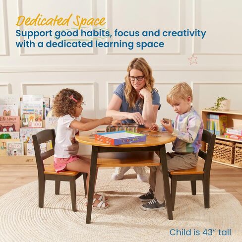 طقم طاولة وكراسي ECR4Kids Hideaway، أثاث للأطفال، لون الجوز الداكن/الأبيض العتيق، 3 قطع in Saudi Arabia