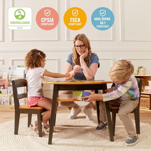 طقم طاولة وكراسي ECR4Kids Hideaway، أثاث للأطفال، لون الجوز الداكن/الأبيض العتيق، 3 قطع in Saudi Arabia