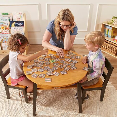 طقم طاولة وكراسي ECR4Kids Hideaway، أثاث للأطفال، لون الجوز الداكن/الأبيض العتيق، 3 قطع in Saudi Arabia