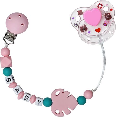 Pink Cute Pacifier Clip with Magnetic Pacifier Reborn Dolls Toy Accessories (Foliage) in Saudi Arabia