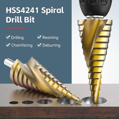 Step Drill Bit Set, 3Pcs Titanium Step Drill Bits, Metric 4mm to 32mm High Speed Steel Drill Cone Bits for Metal, Wood, PVC Hole Drilling Cutting, 6mm to 10mm Shank 2 Spiral Flute Step Drill Bit in Saudi Arabia