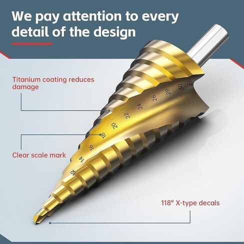 Step Drill Bit Set, 3Pcs Titanium Step Drill Bits, Metric 4mm to 32mm High Speed Steel Drill Cone Bits for Metal, Wood, PVC Hole Drilling Cutting, 6mm to 10mm Shank 2 Spiral Flute Step Drill Bit in Saudi Arabia
