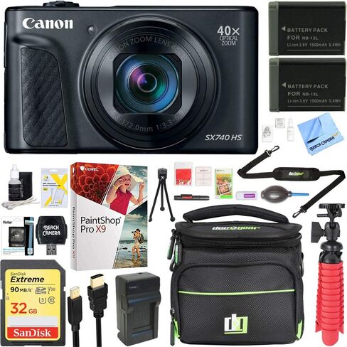 Canon PowerShot SX740 HS 20.3MP 40xOptical Zoom with 4K Video Recording 2956C001 (Silver) + 32GB Deluxe Accessory Bundle in Saudi Arabia