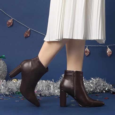 Perphy Pointed Toe Leather Boots Chunky High Heels Ankle Boots for Women in Saudi Arabia