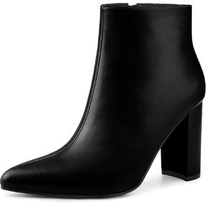 Perphy Pointed Toe Leather Boots Chunky High Heels Ankle Boots for Women