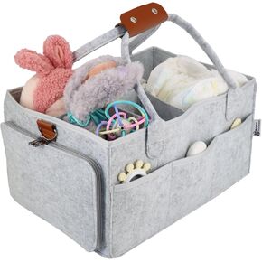 Baby Diaper Stackers & Caddy Organizer, Light Gray Felt, 17" x 12" x 9" XX-Large Portable Diaper Changing Table Storage, Organizer for Nursery, Cars. Baby Registry Search. Gift Baby Shower.