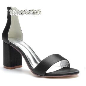 Women's Open Toe Chunky Block High Heel Crystal Wedding Shoes Evening Prom Dance Party Ankle Strap Dress Pump Shoes Sandals