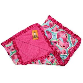 Dear Baby Gear Baby Blankets, Watermelon Watercolor, Hot Pink Minky, 32 Inches by 32 Inches