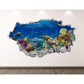 Aquarium Wall Decal Art Decor 3D Ocean Sticker Mural Kids Room Vinyl Custom Gift BL51 (22"W x 14"H)
